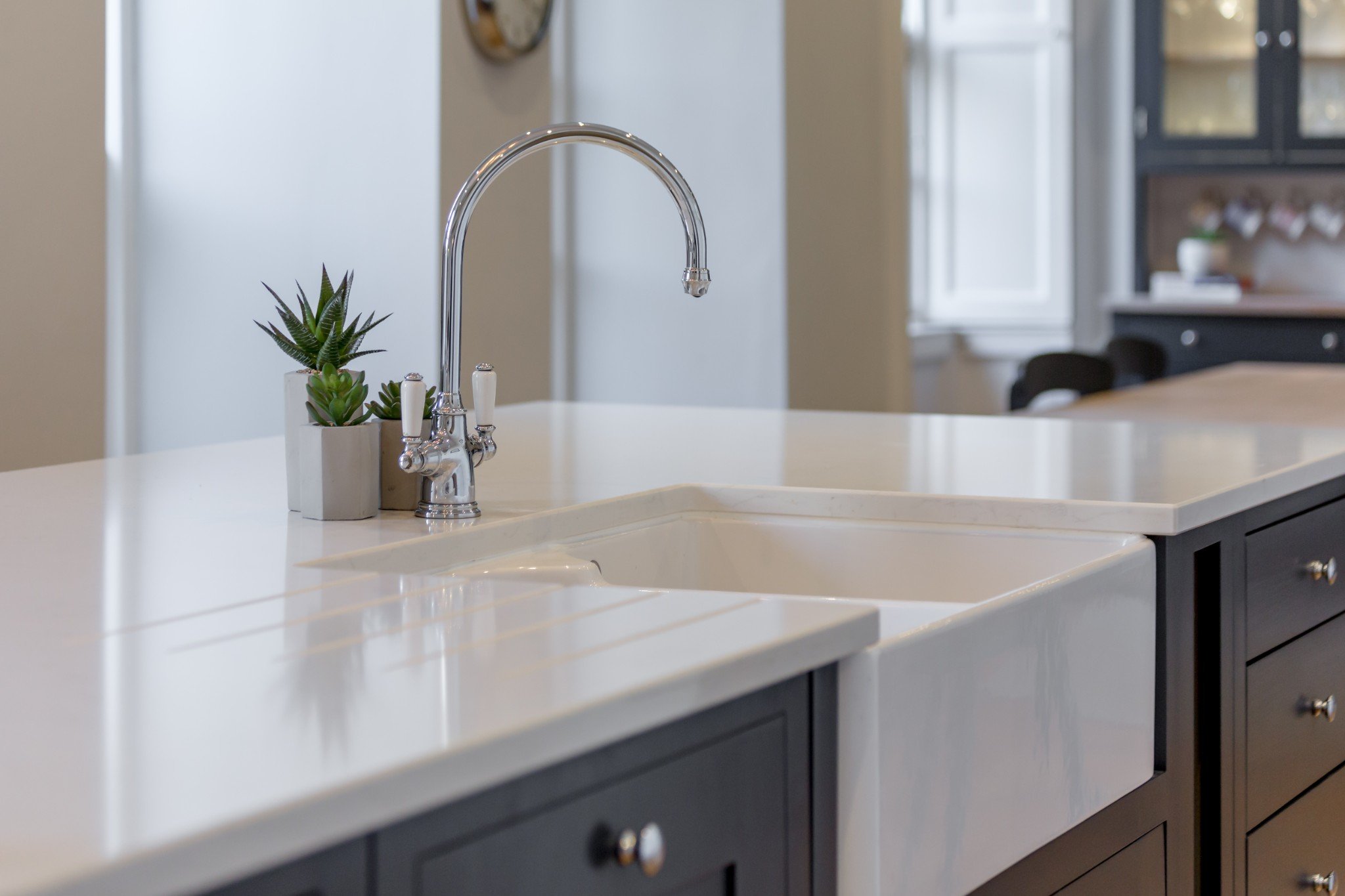 Belfast sink set into granite worktop