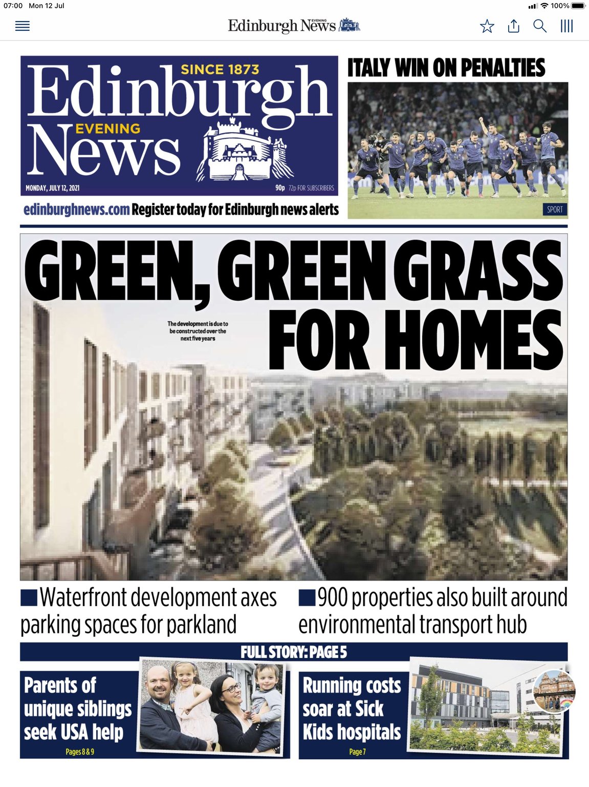 Image from the front page of the Edinburgh Evening News