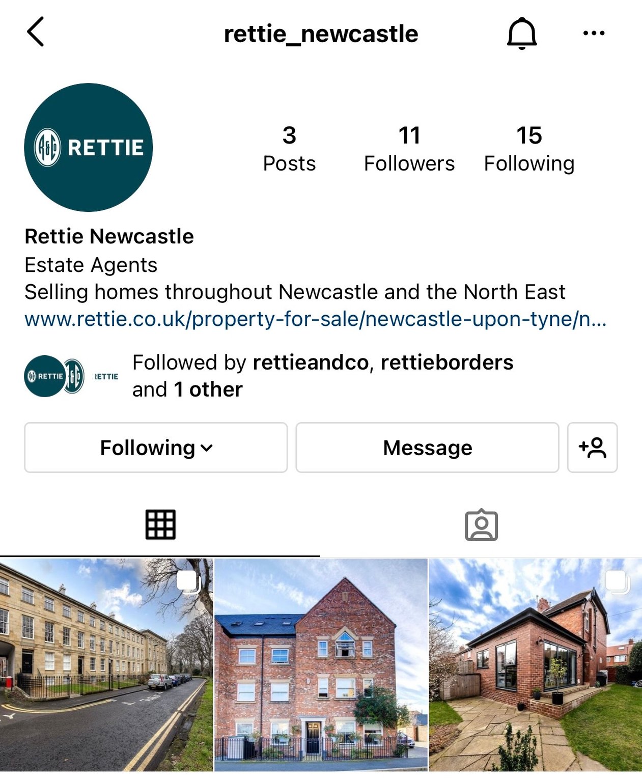 Rettie Newcastle Instagram example