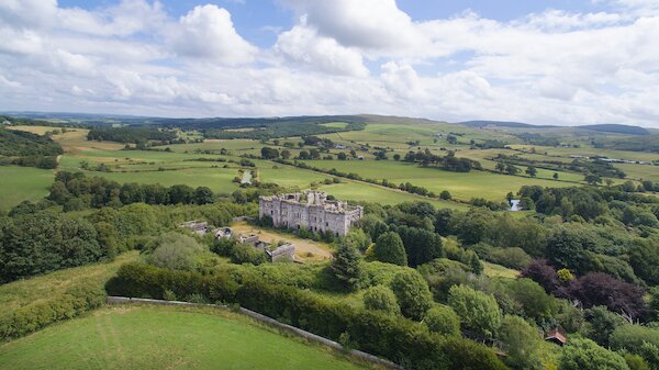 Aerial photo of the house at Dalquharran Estate