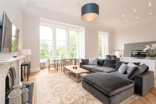 interior of living room with large window